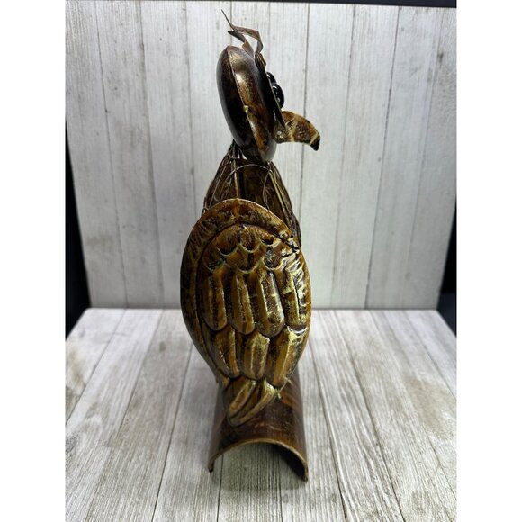 Vtg Style Metal Owl Candle Holder Brown with Black Eyes Caged Candle 13" Tall - Picture 2 of 9